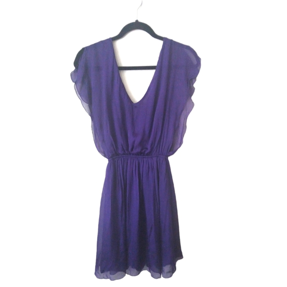 Alice & Olivia Womens Purple Flowy 100% Silk Mini Dress Sm/Med Cap Sleeve A Line - Picture 1 of 16